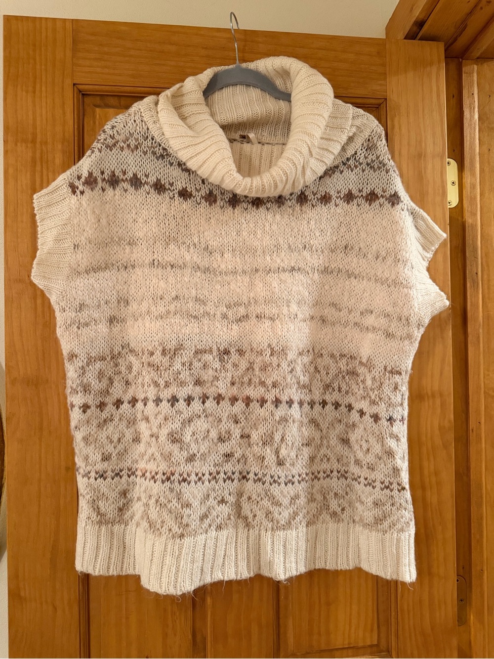 Free People Cream and Brown Cowl Neck Knit Vest